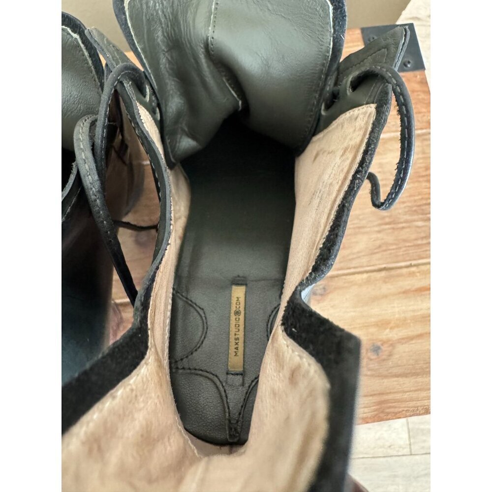 Vintage Max Studio Nora Black Leather Platform Wedge Lace Up Ankle Boot Size 9 - Picture 11 of 15